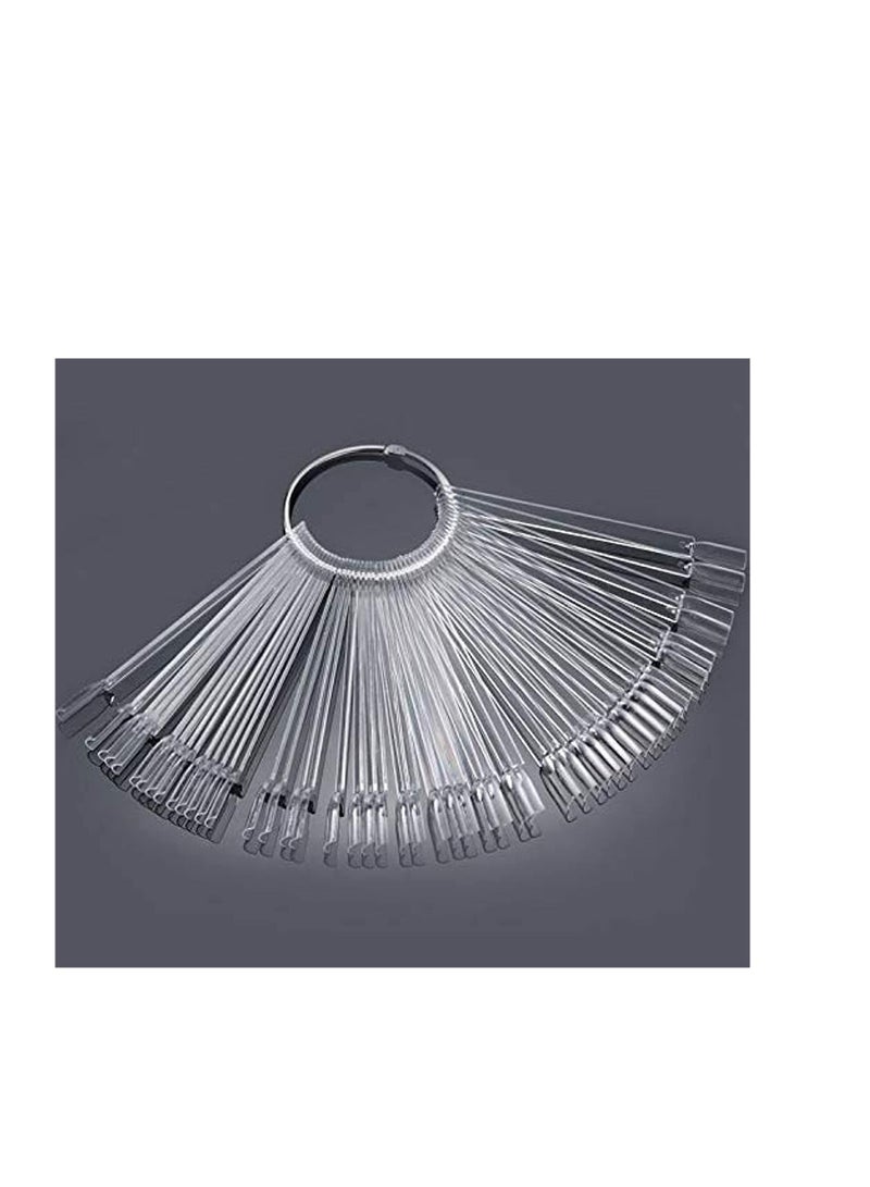 أوريتي ORiTi 50 PCS شفاف پنکھے کی شکل والی نیل آرٹ ٹپس ڈسپلے پولش بورڈ ڈسپلے پریکٹس اسٹکس ٹول (شفاف) - Image 5