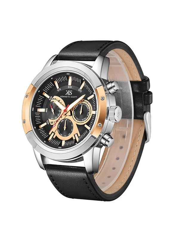 KENNETH SCOTT Kenneth Scott K24121-SLBBK Men's Analog Display Watch & Leather  Strap Black