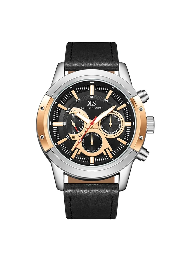 KENNETH SCOTT Leather  Analog Watch K24121-SLBBK - 50 mm