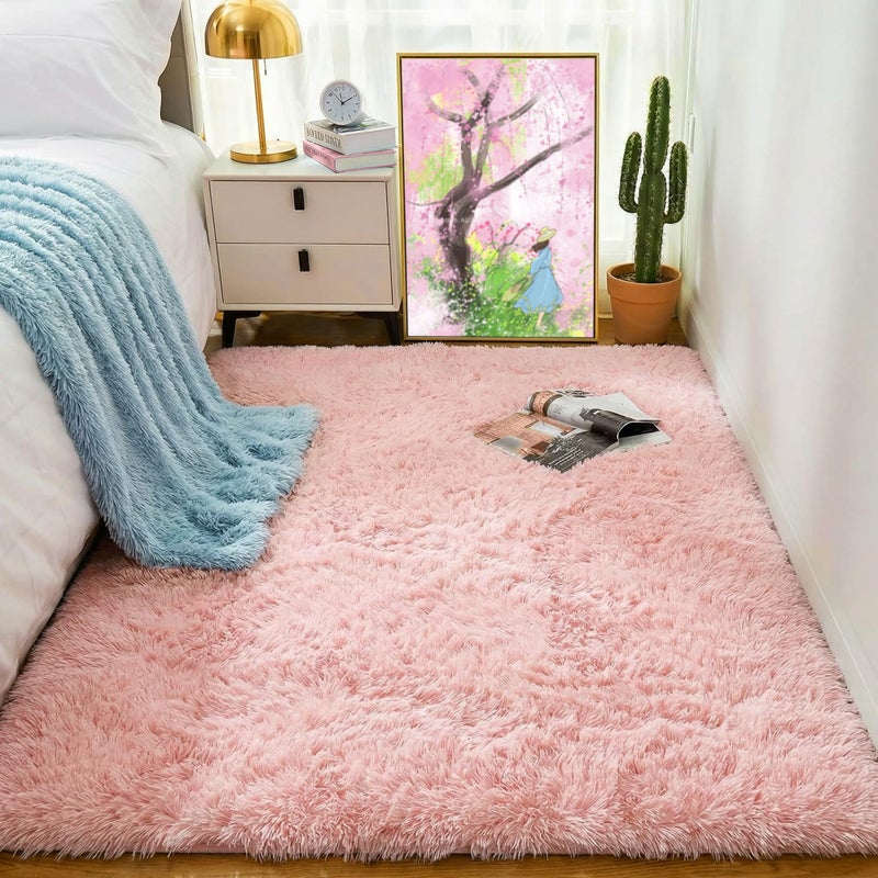 PAGISOFE 3x5 Pink Fluffy Shag Area Rugs for Bedroom, Bedside Preppy Dorm Area Rug, Soft Fuzzy Shaggy Rugs for Living Room Girls/Kids Bedroom Nursery Home Decor, Anti-Skid Durable Rectangular Fuzzy Rug - Image 4