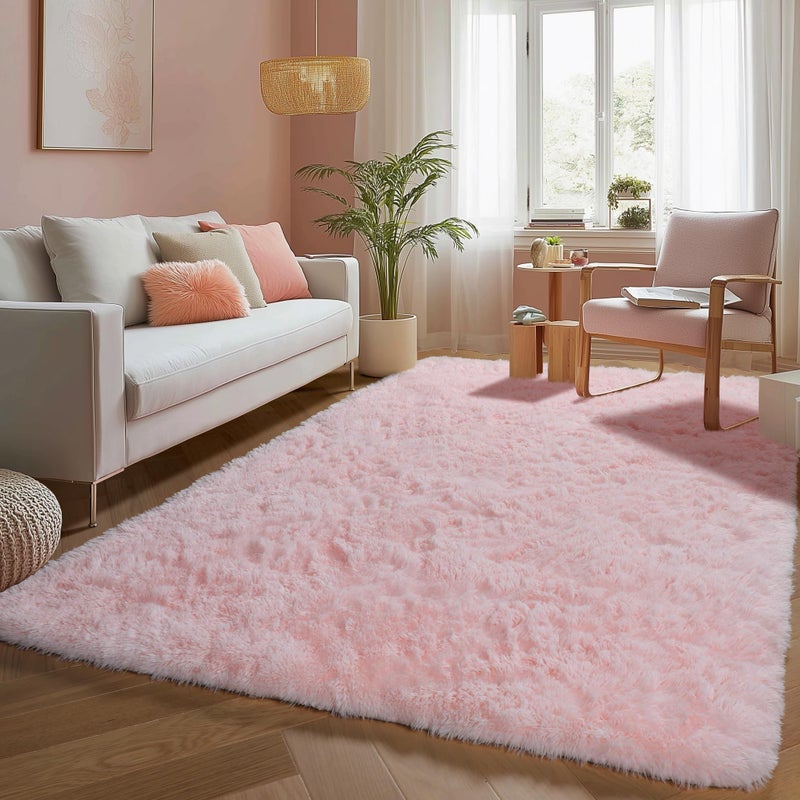 PAGISOFE 3x5 Pink Fluffy Shag Area Rugs for Bedroom, Bedside Preppy Dorm Area Rug, Soft Fuzzy Shaggy Rugs for Living Room Girls/Kids Bedroom Nursery Home Decor, Anti-Skid Durable Rectangular Fuzzy Rug - Image 3
