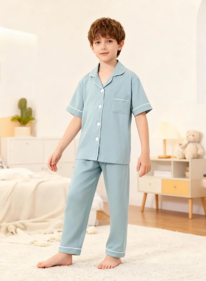 Take Two Boys Light Blue Short Sleeve Shirt and Pyjama Set