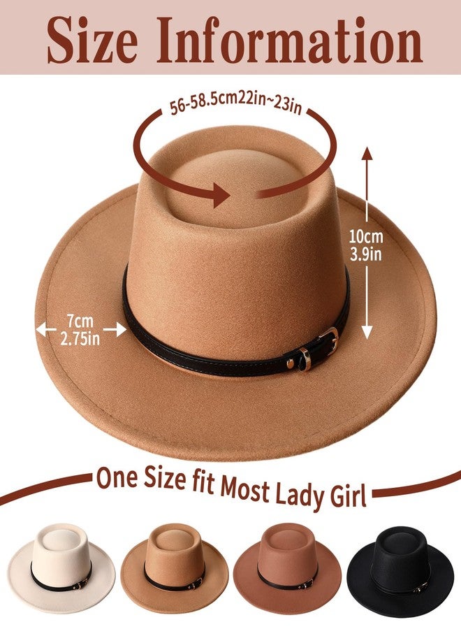 JaGely 4 Pcs Felt Hats for Women Wide Brim Felt with Belt Buckle Vintage Panama Boho Jazz Hat for Burning Wedding Tea Party (Khaki,Black,Brown,Beige with Black Belt) - Image 2