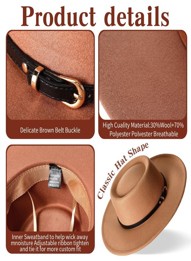 JaGely 4 Pcs Felt Hats for Women Wide Brim Felt with Belt Buckle Vintage Panama Boho Jazz Hat for Burning Wedding Tea Party (Khaki,Black,Brown,Beige with Black Belt) - Image 4