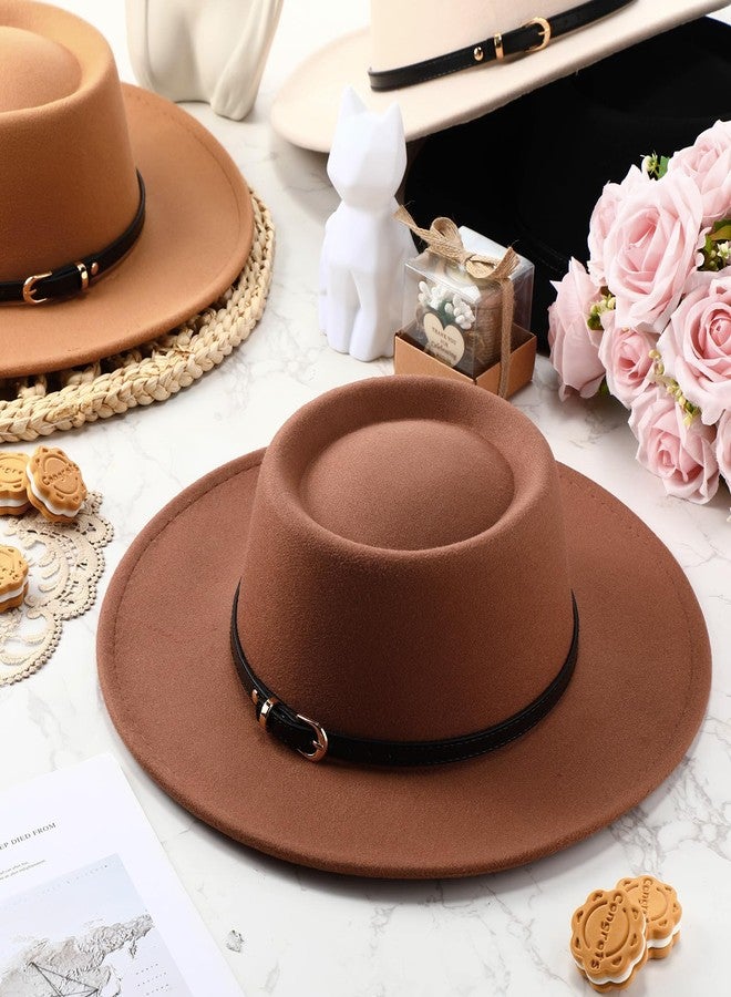 JaGely 4 Pcs Felt Hats for Women Wide Brim Felt with Belt Buckle Vintage Panama Boho Jazz Hat for Burning Wedding Tea Party (Khaki,Black,Brown,Beige with Black Belt) - Image 3