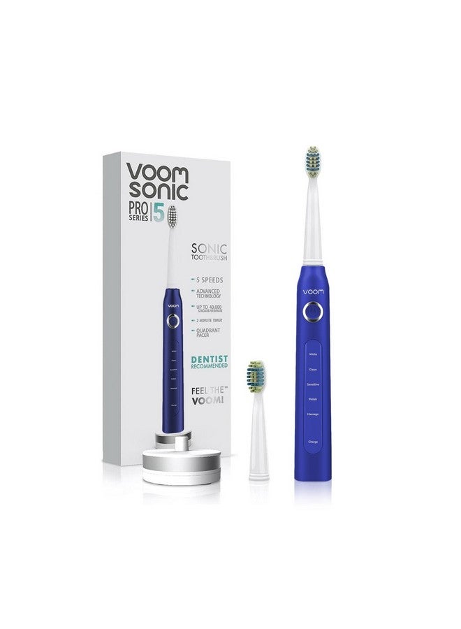 VOOM SONIC Oom Sonic Pro 5 Series Rechargeable Electronic Toothbrush Dentist Recommended Advanced Oral Care 2 Minute Timer With Quadrant Pacing 5 Adjustable Speeds Soft Dupont Nylon Bristles Blue - Image 1