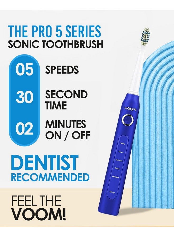 VOOM SONIC Oom Sonic Pro 5 Series Rechargeable Electronic Toothbrush Dentist Recommended Advanced Oral Care 2 Minute Timer With Quadrant Pacing 5 Adjustable Speeds Soft Dupont Nylon Bristles Blue - Image 3
