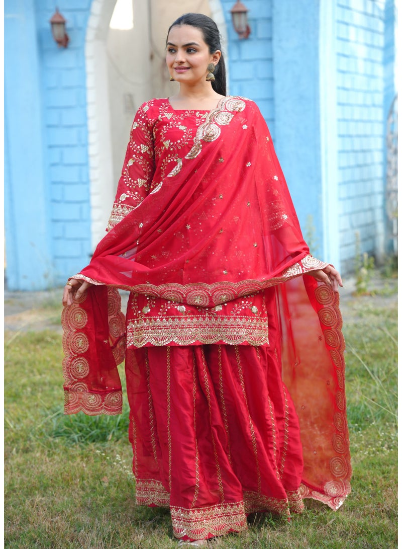 ورلدوين طقم ليهنغا حرير رانغولي مصمم بتطريز ترتر - أناقة من 3 قطع - Image 3