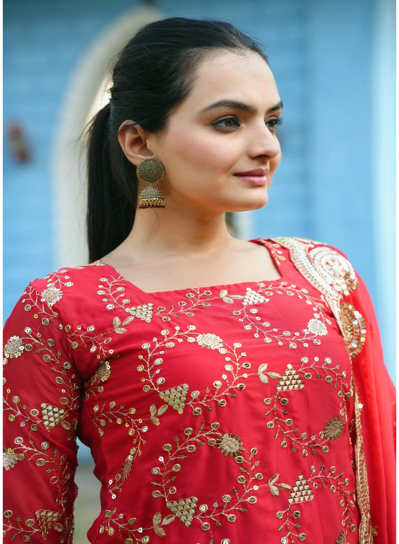 ورلدوين طقم ليهنغا حرير رانغولي مصمم بتطريز ترتر - أناقة من 3 قطع - Image 5