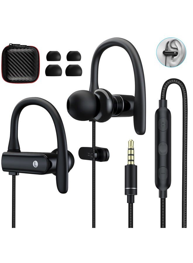 ASKUBSKU 3.5mm Headphones Sport Wired Earbuds with Microphone Noise Cancelling Earphone HiFi Stereo Over Ear Buds Wired Plug in with Ear Hook for Samsung Galaxy A15 A03s A14 S10 A12 Moto Switch MP3 Running Fit - Image 1