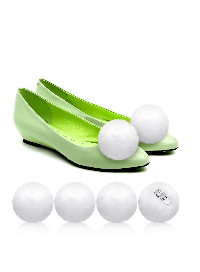 Women Fluffy Shoe Clips, 4 Pieces Women' Fluffy Mink Fur Pom Removable Shoe Clips, White Ball Shoe Clips, for Women Girls Costume, faux fur - Image 1