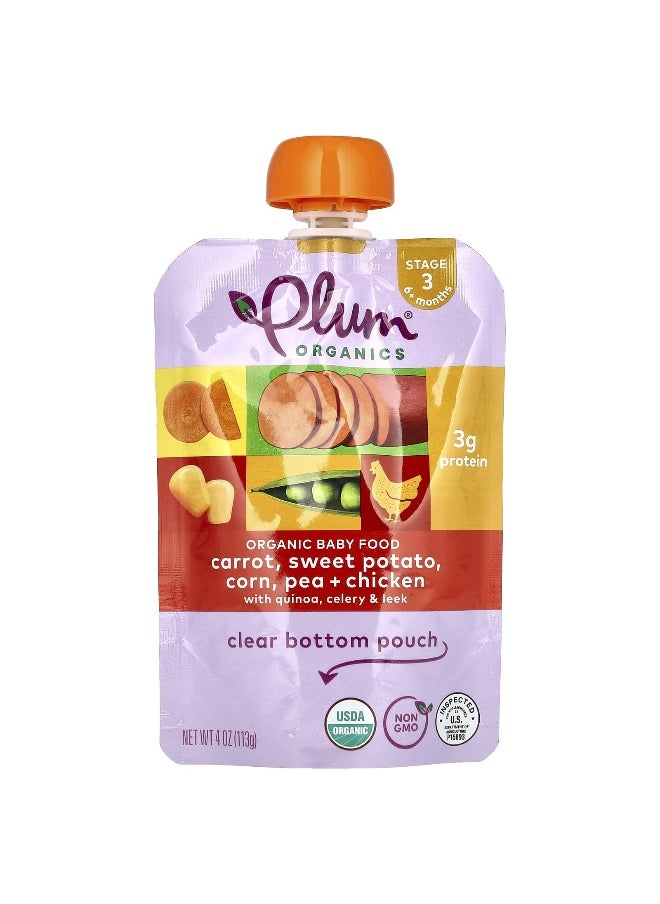 Plum Organics Plum Organics, Baby Food, 6+ Months, Carrot, Sweet Potato, Corn, Pea & Chicken, 4 oz (113 g)  - Image 1