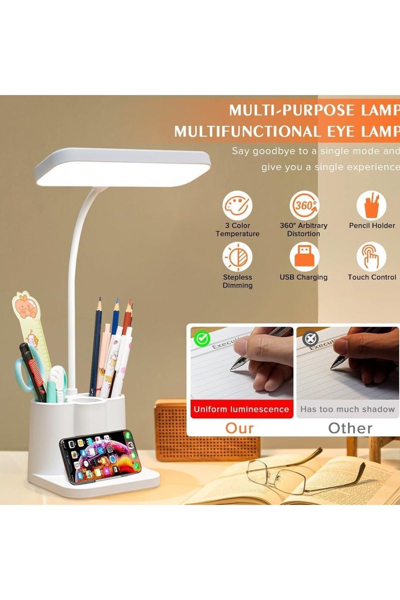 3 Color Control Mode LED Desk Lamp, with Pen Holder and Phone Holder, 360 Degree Flexible, Touch Control, Eye Care, Computer Desktop Table Lamp, Study Lamp for Bedroom Office - Image 1