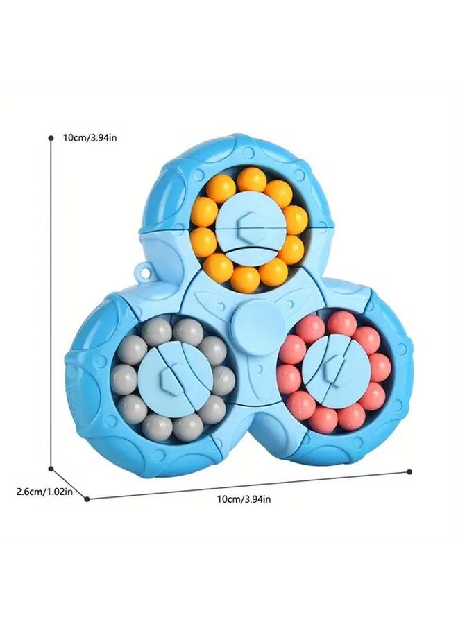 Blue 3 In 1 Bean Puzzle Toy With Finger Rotation And Colorful Beads Educational Play - Image 3