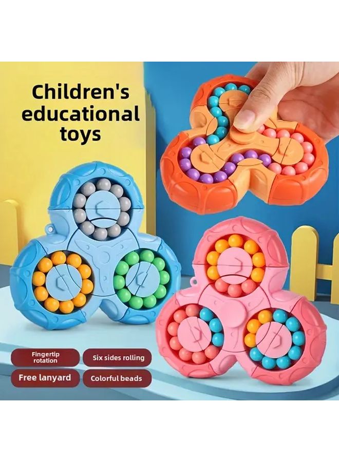 Blue 3 In 1 Bean Puzzle Toy With Finger Rotation And Colorful Beads Educational Play - Image 2