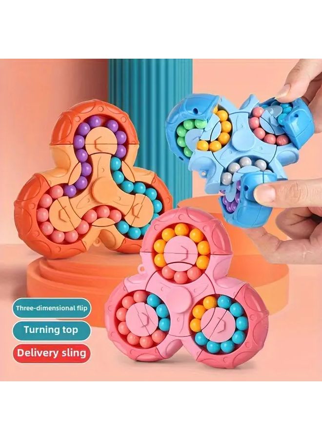 Blue 3 In 1 Bean Puzzle Toy With Finger Rotation And Colorful Beads Educational Play - Image 4