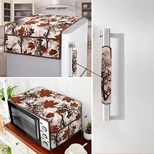 E-Retailer® Exclusive 3-Layered Polyester Combo Set of Appliances Cover (1 Pc. of Fridge Top Cover, 1 Pc Handle Cover and 1 Pc. of Microwave Oven Top Cover) (Color-Brown Floral, Set Contains-3 Pcs) - Image 1