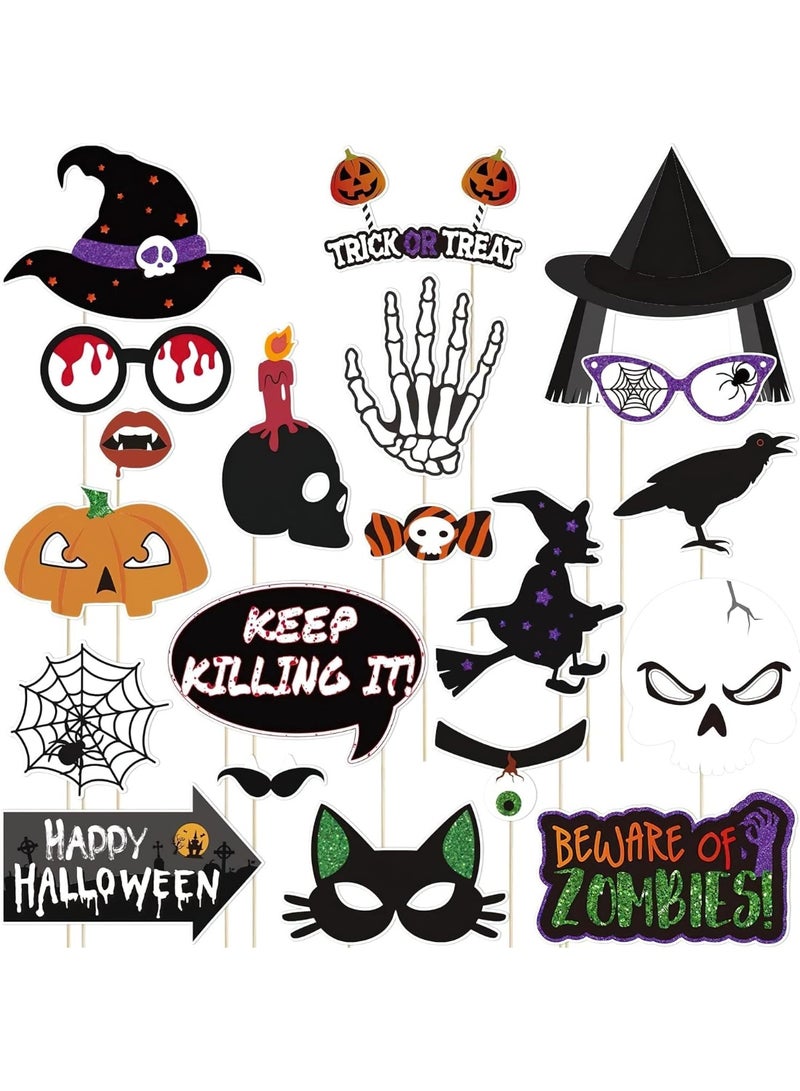 20Pcs Halloween Photo Booth Props Kit, Card Halloween Photo Props, Party Supplies for Photographic Prop, Cosplay Party Decoration