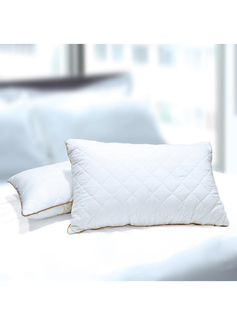 SPACES Spaces Quilted Pillow Set of 2 Extra Soft Filled Down Alternative Hypoallergenic Pillow 17 x 27 inch 43 x 69 cm Luxury Queen Size Bed White Microfiber Pillows Neck Support Machine Washable  - Image 2