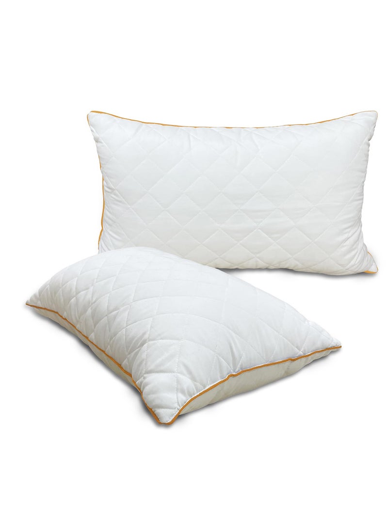 SPACES Spaces Quilted Pillow Set of 2 Extra Soft Filled Down Alternative Hypoallergenic Pillow 17 x 27 inch 43 x 69 cm Luxury Queen Size Bed White Microfiber Pillows Neck Support Machine Washable  - Image 1