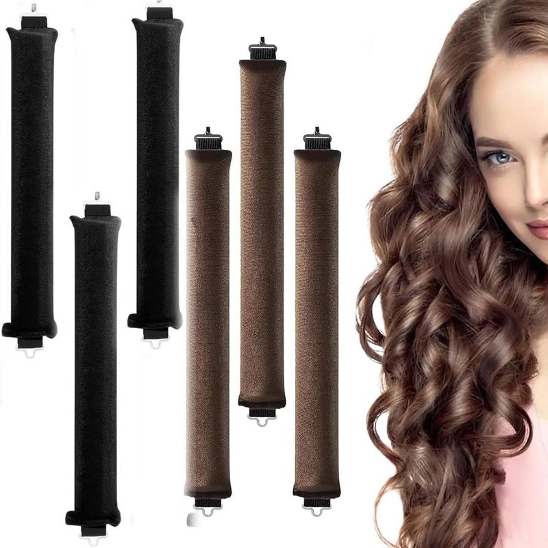 M'AYCREATE MAYCREATE® 6PCS Heatless Hair Curler, Flexible Curling Rod with Hook, Satin Rollers for All Hair Types, No Heat Curls to Sleep for Curl Rods, Heatless Curls for Blowout Hair, Brown+Black - Image 1