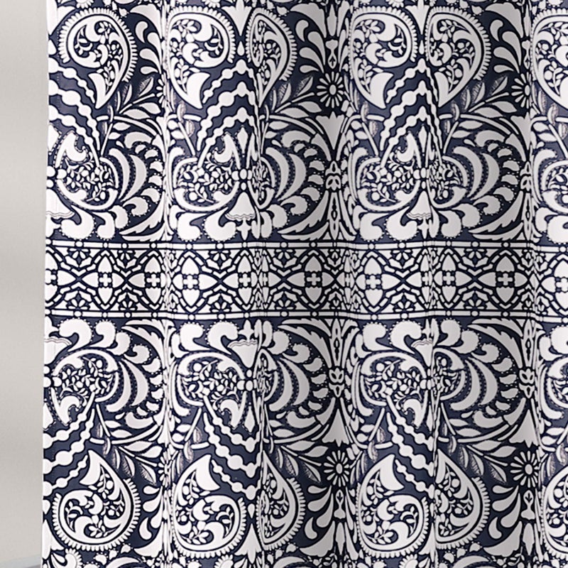 Lush Decor Boho Medallion Shower Curtain - Fabric Bohemian Damask Print Design with Tassels, 72" x 72", Navy - Image 5