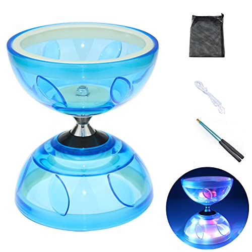 HenMerry Chinese Diabolo Yoyo Set Triple Bearing LED Diabolo Yoyos Juggling Toys with Diablo Sticks String Net Bag Easier StartFasterStable Lasts Longer Blue - Image 1