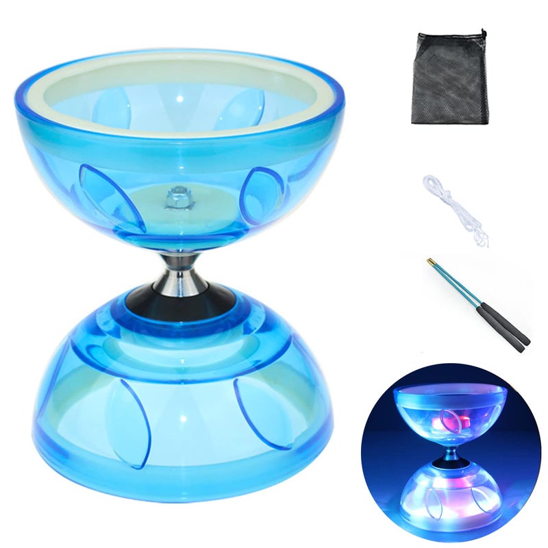 HenMerry Chinese Diabolo Yoyo Set Triple Bearing LED Diabolo Yoyos Juggling Toys with Diablo Sticks String Net Bag Easier StartFasterStable Lasts Longer Blue - Image 3