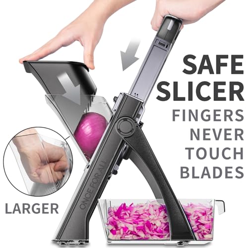 ONCE FOR ALL Safe Mandoline Slicer For Kitchen, Biger Size, Adjustable Vegetable Chopper Food Slicer Potato French Fry Cutter with Peeler, Detachable, Kitchen Chopping Artifact (Black) - Image 2