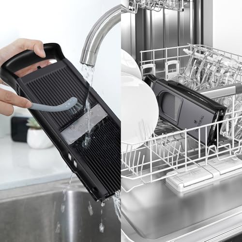 ONCE FOR ALL Safe Mandoline Slicer For Kitchen, Biger Size, Adjustable Vegetable Chopper Food Slicer Potato French Fry Cutter with Peeler, Detachable, Kitchen Chopping Artifact (Black) - Image 5
