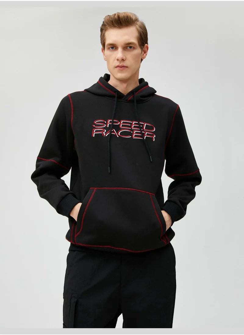 كوتون Hoodie Race Themed Seam Detailed Pocket