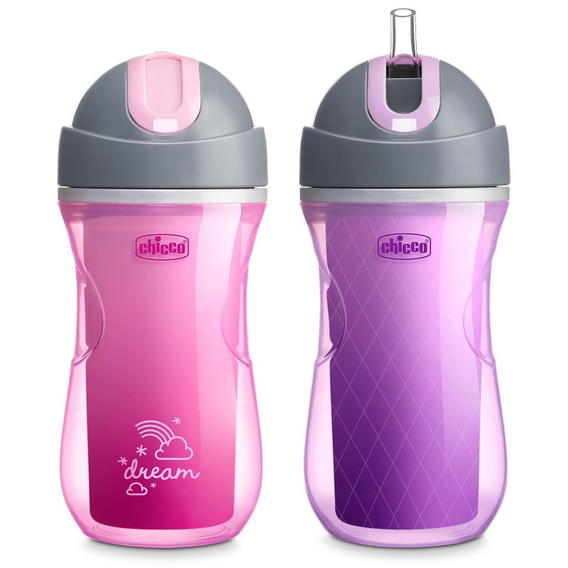 Chicco Double Wall Insulated FlipTop Sippy Cup with Silicone Straw and SpillFree Lid 9oz TopRack Dishwasher Safe  Easy to Hold with Ergonomic Indents  Dream PinkPurple 2pk  12 months - Image 1
