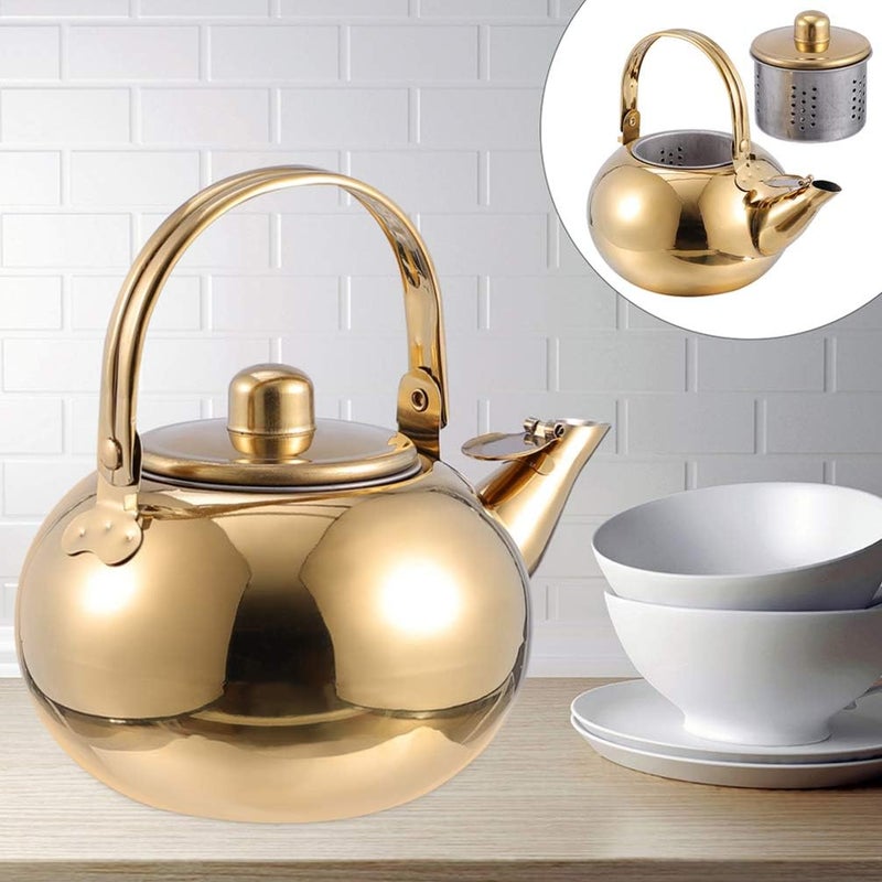 woobles Stove Top Whistling Tea Kettle Stainless Steel Teakettle Teapot with Cool Toch Ergonomic Handle and Infuser Gold 2. 5L - Image 4