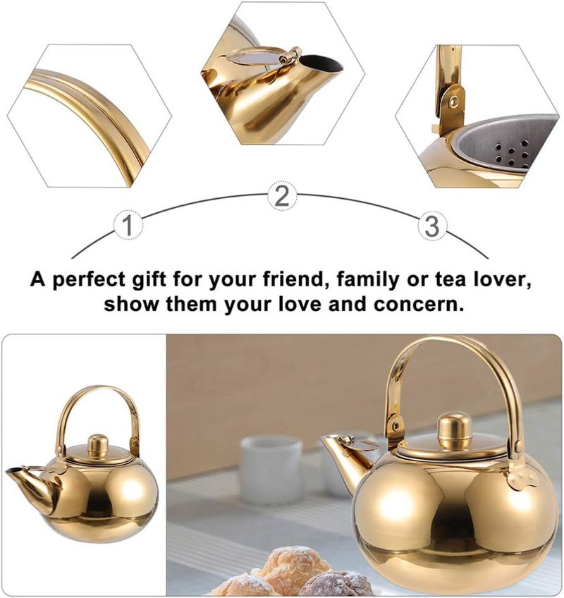 woobles Stove Top Whistling Tea Kettle Stainless Steel Teakettle Teapot with Cool Toch Ergonomic Handle and Infuser Gold 2. 5L - Image 3