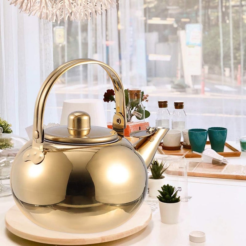 woobles Stove Top Whistling Tea Kettle Stainless Steel Teakettle Teapot with Cool Toch Ergonomic Handle and Infuser Gold 2. 5L - Image 5