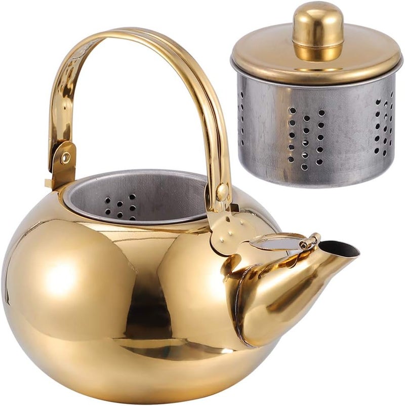 woobles Stove Top Whistling Tea Kettle Stainless Steel Teakettle Teapot with Cool Toch Ergonomic Handle and Infuser Gold 2. 5L - Image 1