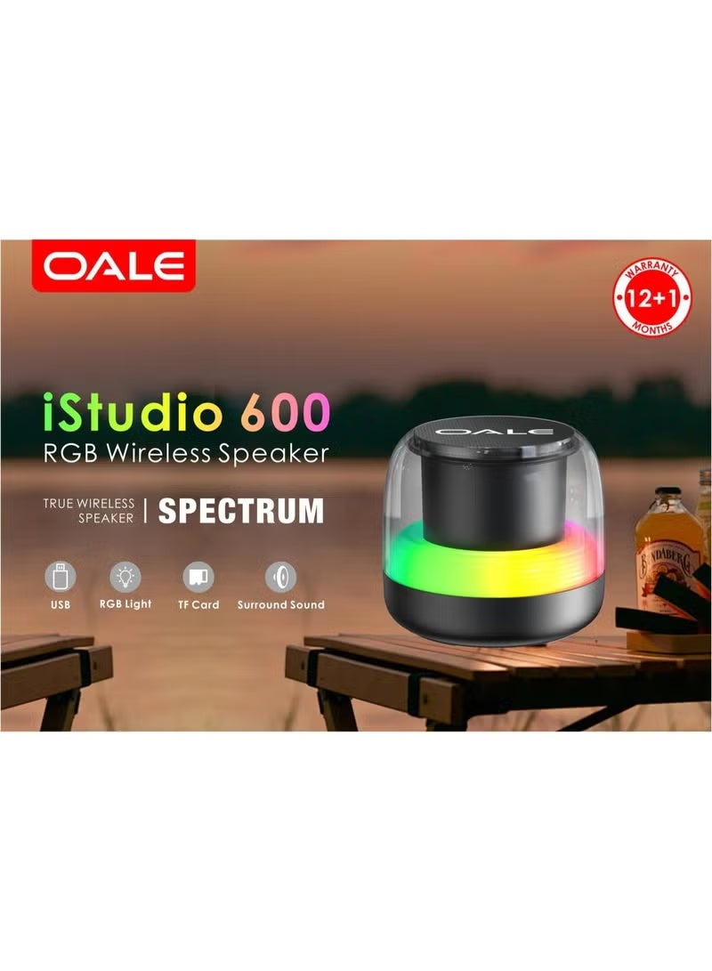 Oale iStudio 600 RGB True Wireless Speaker | Portable Bluetooth Speaker with Spectrum LED Light, Surround Sound, USB & TF Card Support