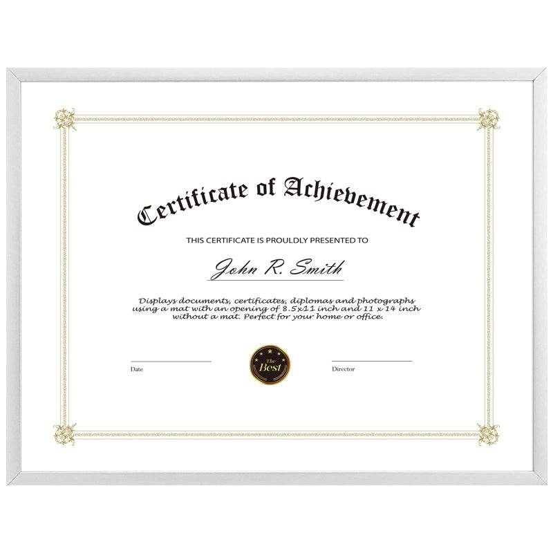 Golden State Art, 8.5x11 Aluminum Certificate Frame, Metal Diploma Frames for 8.5 x 11 Documents, Real Glass Front with Easel Stand (Silver, 1 Pack) - Image 1
