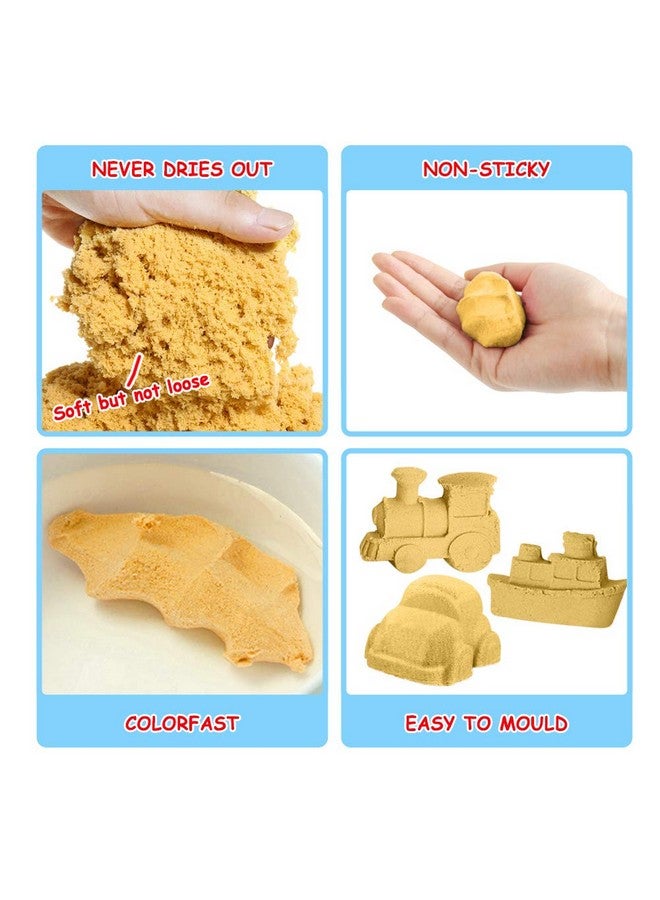 ESSENSON Play Construction Sand Kit - 3lbs Sand with 2 Colors, 6 Mini Construction Trucks, Construction Toys and Signs, Animal Mold, Modeling Tools, Foldable Sandbox, Gifts for Boys Girls - Image 3