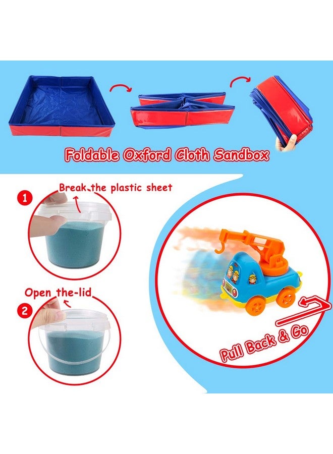 ESSENSON Play Construction Sand Kit - 3lbs Sand with 2 Colors, 6 Mini Construction Trucks, Construction Toys and Signs, Animal Mold, Modeling Tools, Foldable Sandbox, Gifts for Boys Girls - Image 5