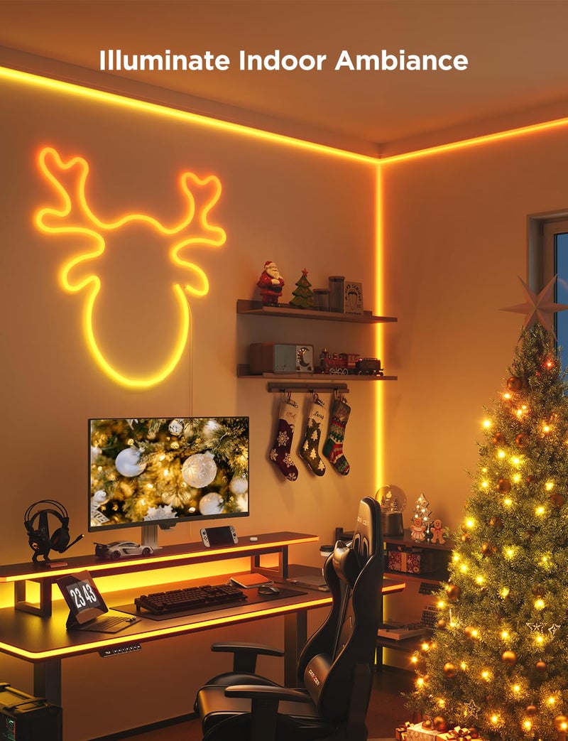 Govee أضواء نيون RGBIC من Govee، ضوء نيون ذكي LED 2 يعمل مع Matter وAlexa وGoogle Assistant، أضواء شريط نيون مخصصة DIY لتزيين غرفة النوم والجدران، مادة أكثر نعومة، 9.8 قدم، أبيض - Image 3