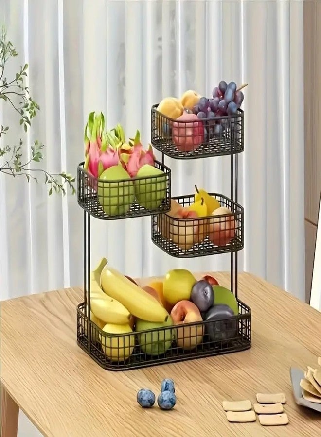 HOME DECO 4 Tier Fruit Basket Stand for Kitchen Counter, Metal Wire Fruit & Vegetable Storage Organizer, Modern Countertop Fruit Holder Rack for Kitchen, Dining Table & Pantry (4 TIER BLACK) - Image 2