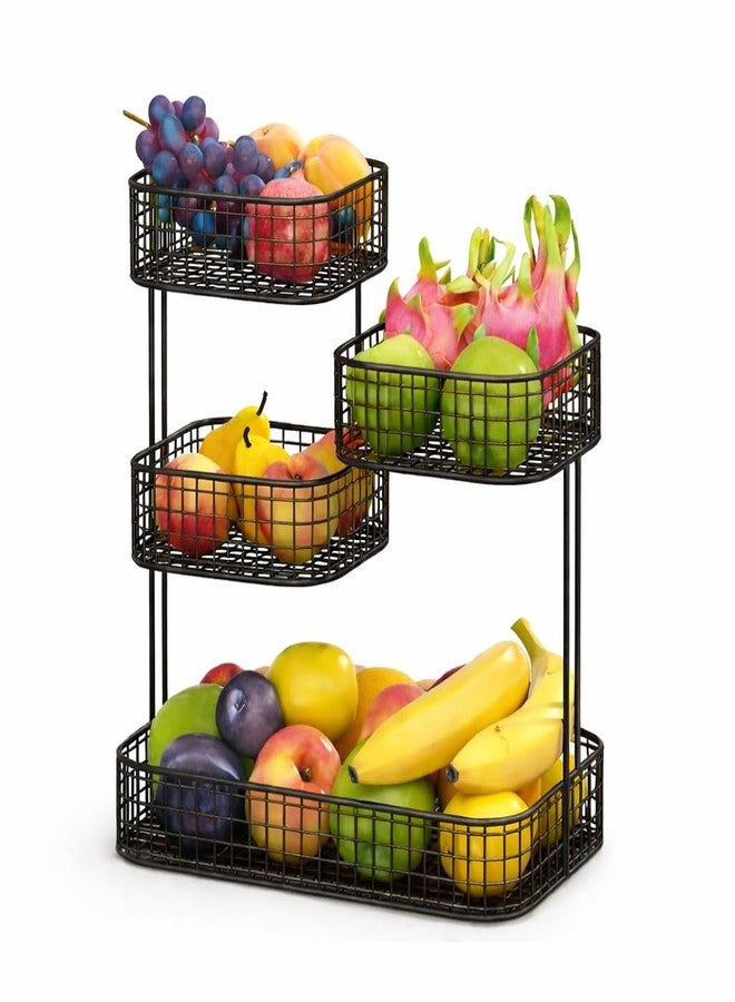 HOME DECO 4 Tier Fruit Basket Stand for Kitchen Counter, Metal Wire Fruit & Vegetable Storage Organizer, Modern Countertop Fruit Holder Rack for Kitchen, Dining Table & Pantry (4 TIER BLACK) - Image 1