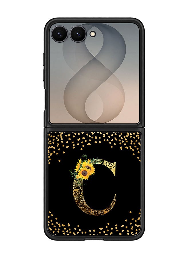 Stylizedd Rugged Case for Samsung Galaxy Z Flip8- Slim Fit Hybrid Rubber Cover Sunflower Monogram - C (Black)