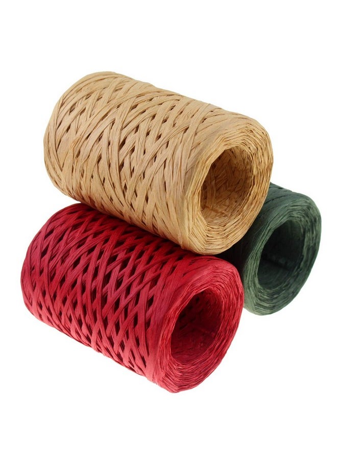 Creatrill - Raffia Ribbon Red Green Natural 3 Rolls 1080 Feet 360 Feet Each Roll Paper Twine Wrapping Ribbon For Christmas - Image 1