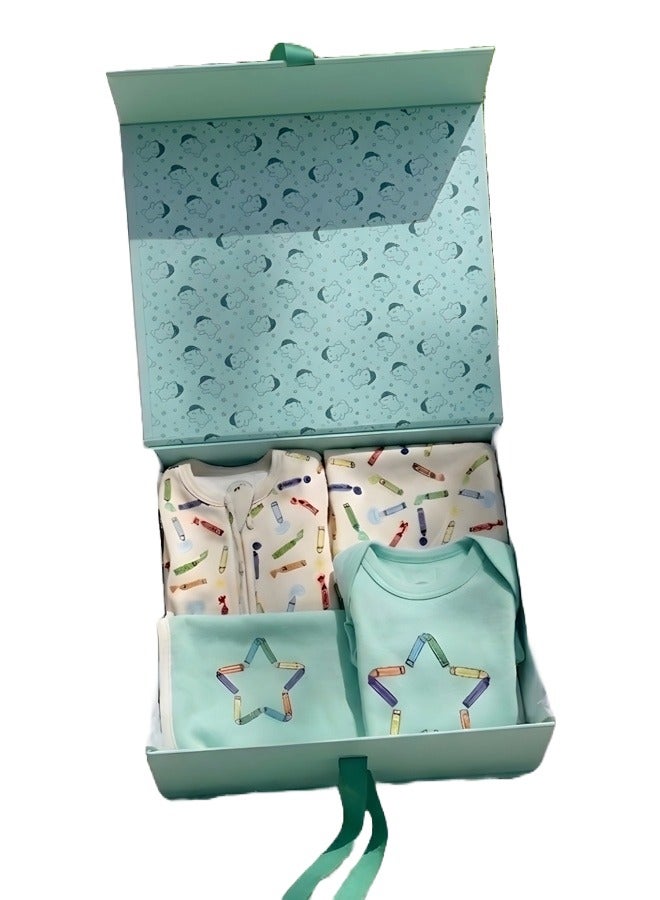 Lullaby Bloom Premium Certified Organic Cotton Baby Crayons Gift Set (6-9M) Essential Gift Set for Baby Girls and Boys - Unisex in cute Treasured Memories Gift Box with 4 Items