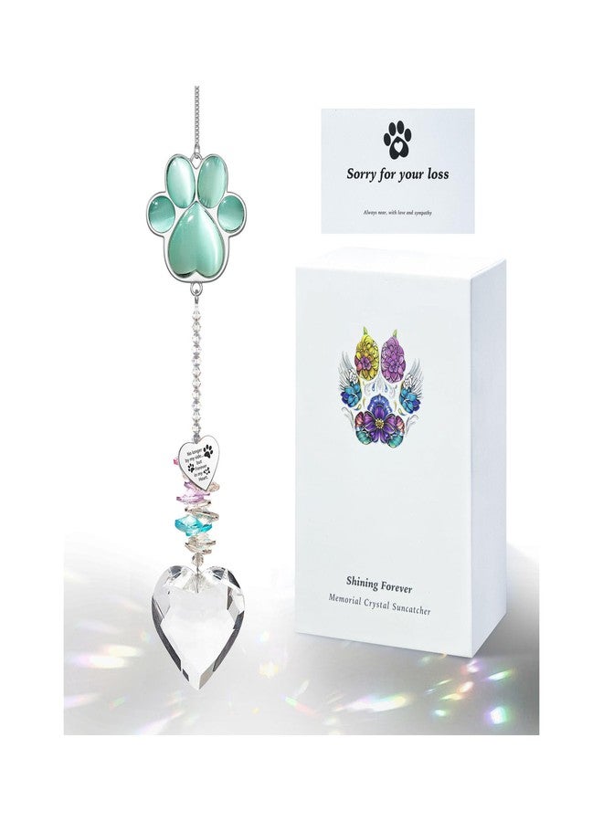 AMETHUARTZ Pet Memorial Suncatcher - Loss of Dog Sympathy Gift, Pet Memorial Gifts for Dogs, Thoughtful Dogs and Cats Bereavement Remembrance Gifts, Gemstone Paw Crystal Suncatcher(Jade) - Image 1