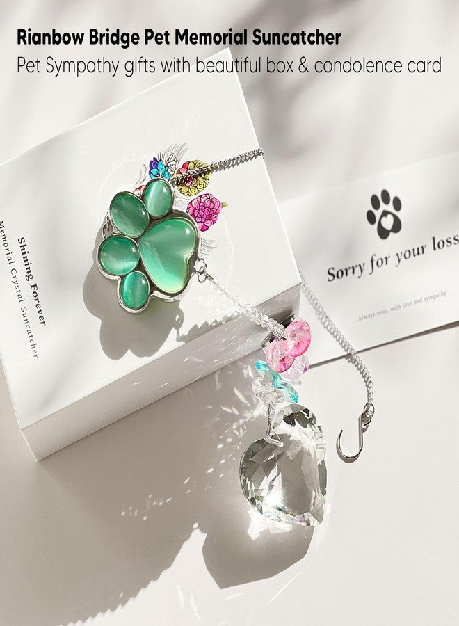 AMETHUARTZ Pet Memorial Suncatcher - Loss of Dog Sympathy Gift, Pet Memorial Gifts for Dogs, Thoughtful Dogs and Cats Bereavement Remembrance Gifts, Gemstone Paw Crystal Suncatcher(Jade) - Image 2