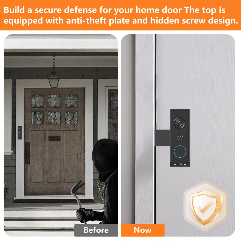 PEF Anti-Theft Door Mount for Eufy E340, No-Drill Adjustable Mounting Bracket with Eufy Doorbell E340, Not Blocking Doorbell Sensor, Apartment Door Bell Kits for Renters, Black - Image 3