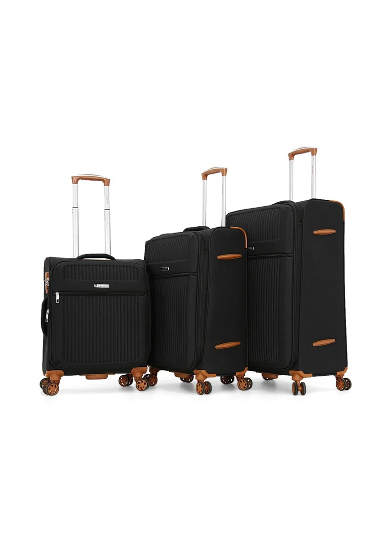 ترافلايت softside luggage trolley bag 3 pieces set,black (s-20",m-24",l-28")